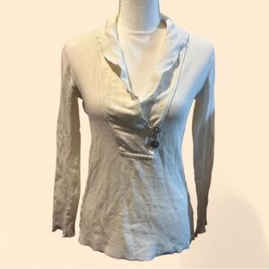 Old Navy White Waffle Knit Long Sleeve Henley Top